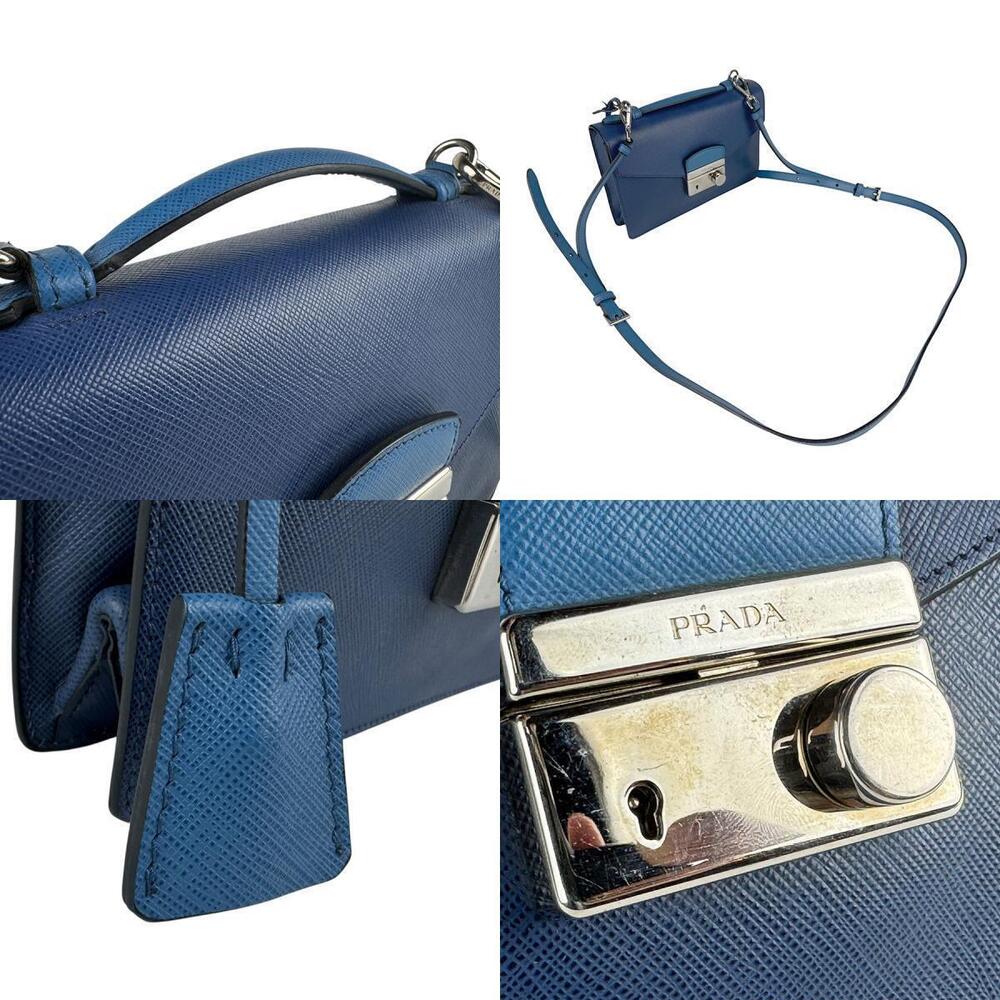 Prada Sound Bag Leather Saffiano Navy Blue Convertible View 5